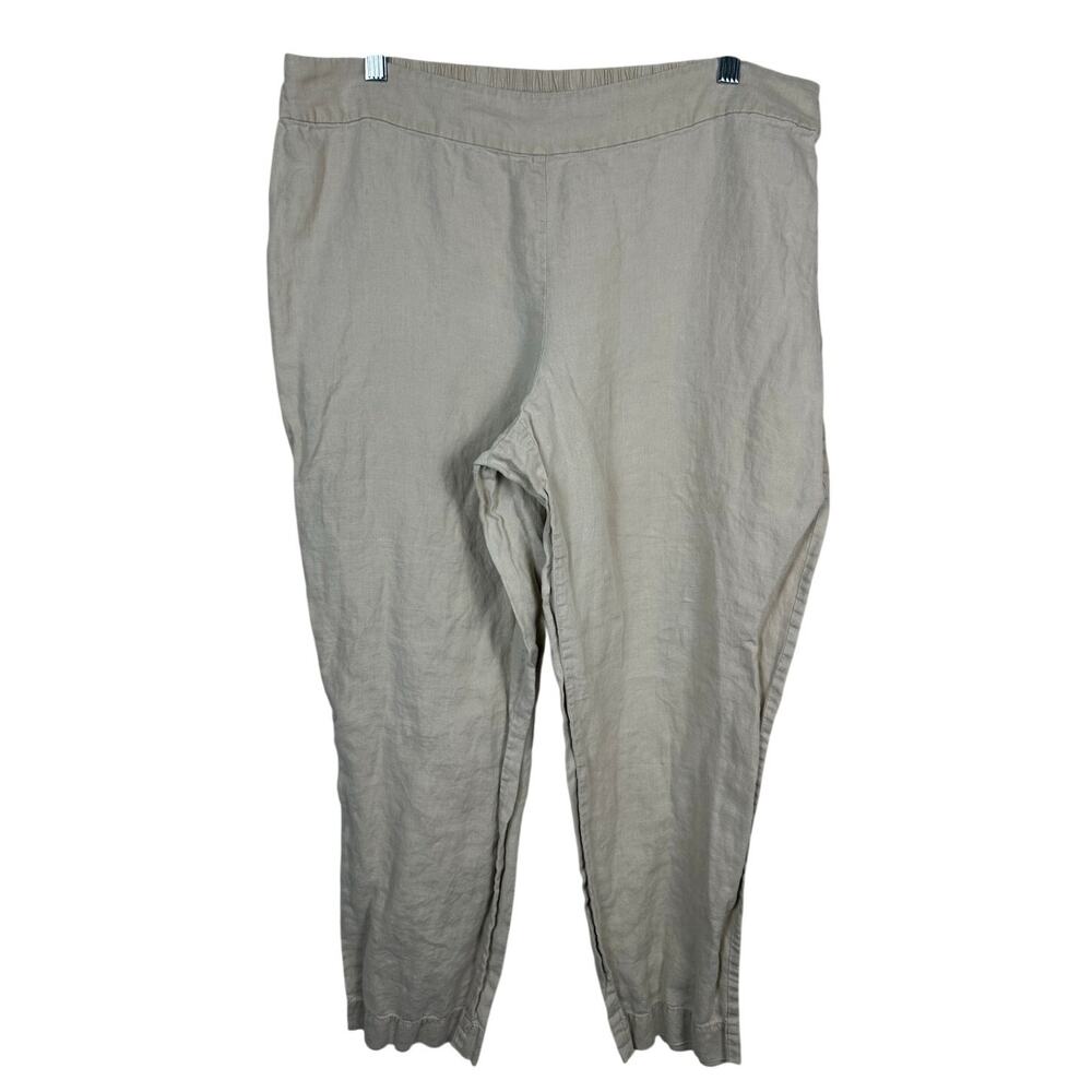 Eileen Fisher Organic Linen Pants Women Large Tan Excellent Tapered Ankle S16RI